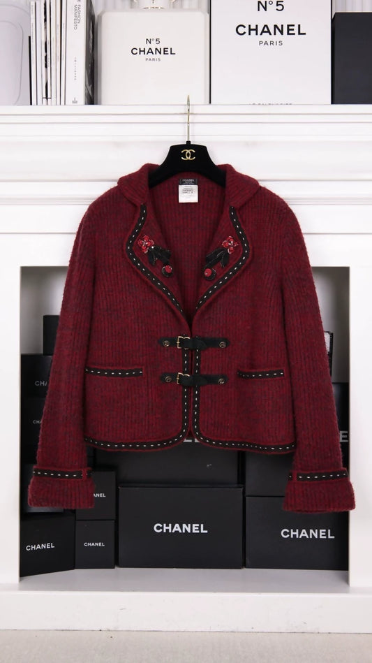 Chanel 2015 Salzburg Collection Dark Red Floral Embroidered Two-Pocket Jacket