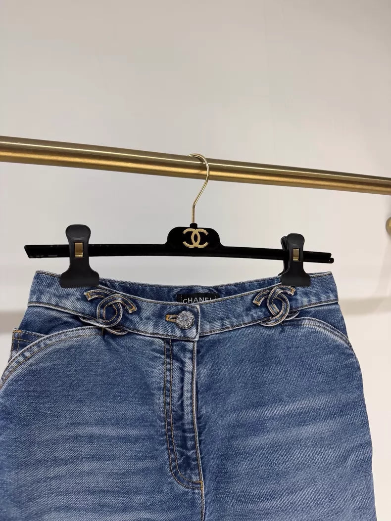 Chanel 24S jeans with the double C logo at the waist