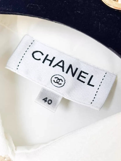 Chanel 26C off-white silk jacquard off-shoulder shirt