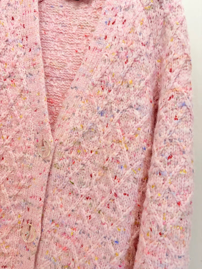 Chanel 17A pink cashmere tweed cardigan