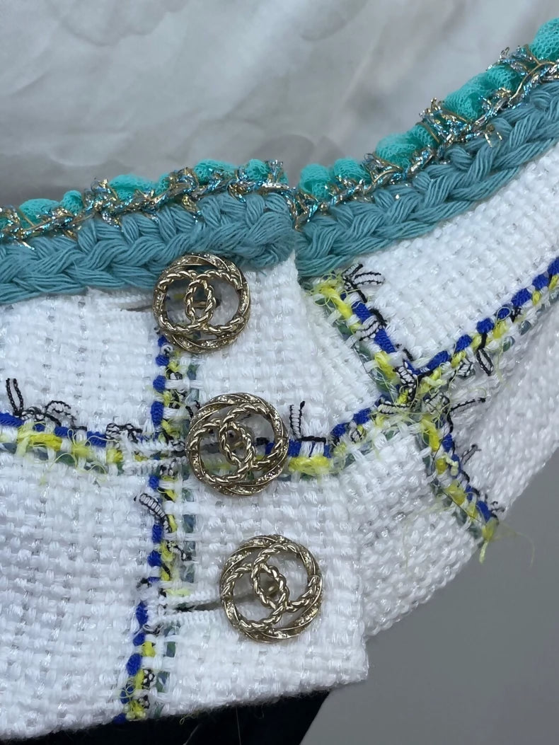 Chanel 21C ecru & green tweed top