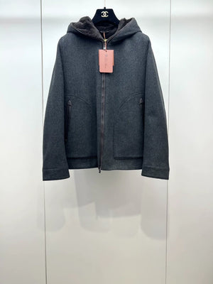 Loro Piana grey fur hooded coat