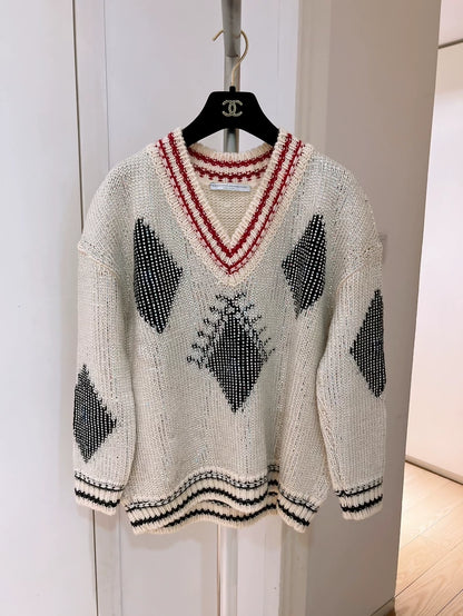 ERMANNO SCERVINO Heavy-duty Square Rhinestone V-neck Sweater