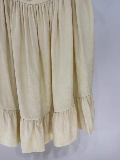Chanel 23S CC logo light yellow ruffled midi skirt