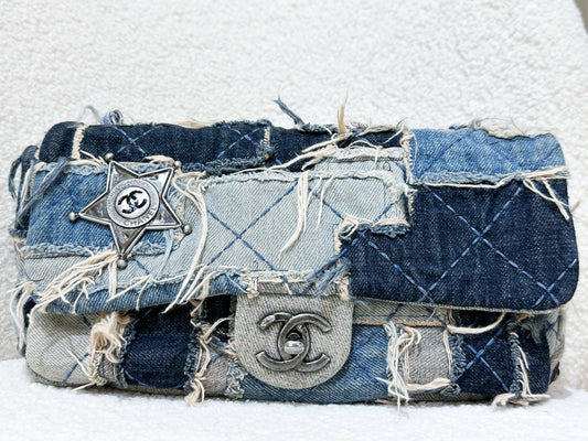 Chanel Paris-Dallas Flap Bag in Blue Patchwork Denim with Aged Silver Hardware (2014)