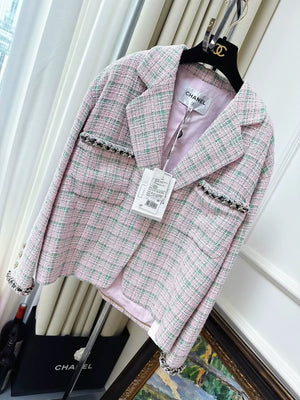 Chanel 21S pink and green tweed oversized coat