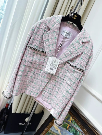 Chanel 21S pink and green tweed oversized coat