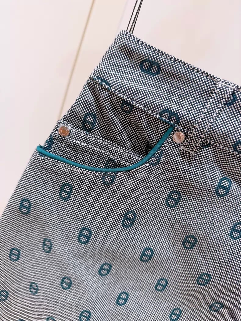 Hermes grey-green all-over print pig nose logo skirt