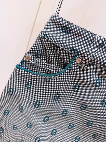 Hermes grey-green all-over print pig nose logo skirt