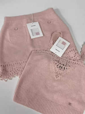 Chanel 25B nude pink knit top and skirt set