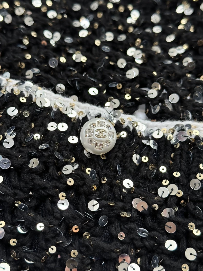 Chanel 23SS black sequinned cardigan,