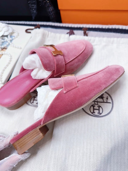 Hermes velvet pink mule sandals