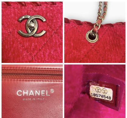 Chanel 13A Edinburgh Red Medium Felt Wool Quilted Timeless Shopping Tote Bag