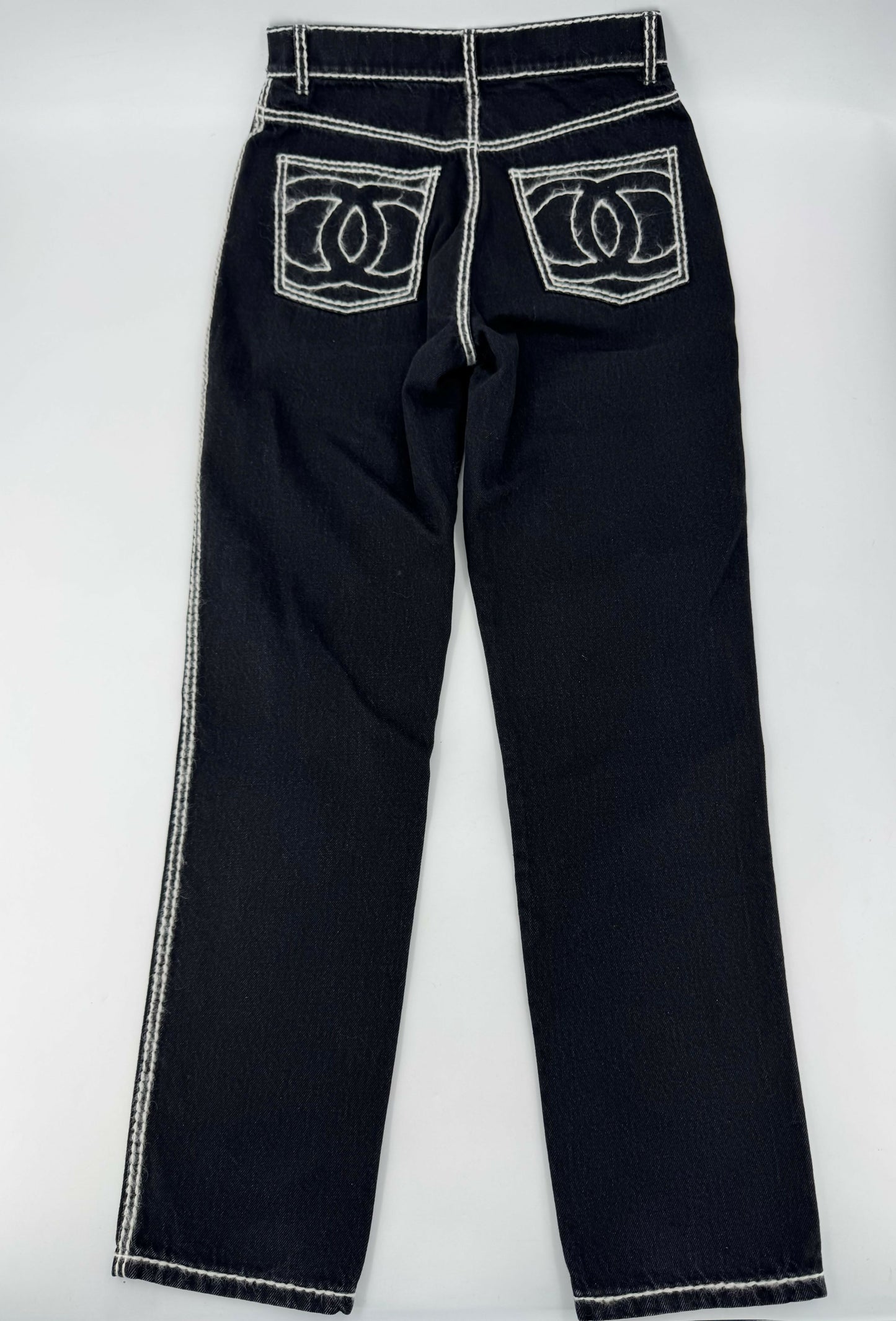 Chanel 24N Coco Neige Black and White Cartoon Border Wide-Leg Jeans Size 34