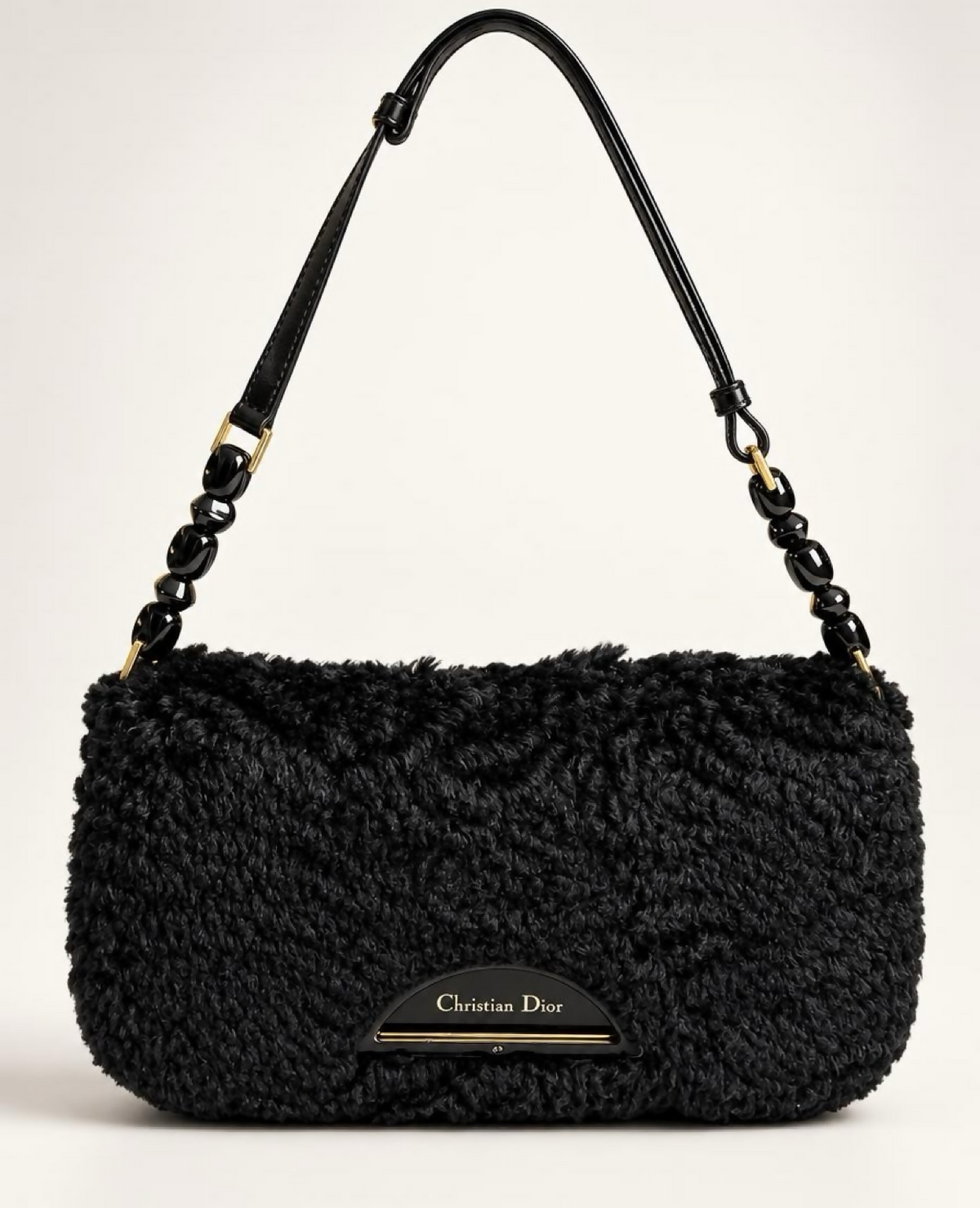 CHRISTIAN DIOR 2000 BLACK GOLD ASTRAKHAN FUR MALICE BAG GHW