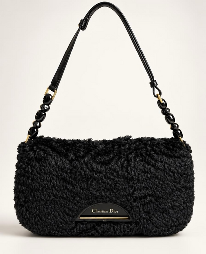 CHRISTIAN DIOR 2000 BLACK GOLD ASTRAKHAN FUR MALICE BAG GHW