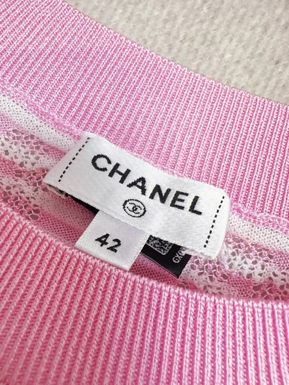 Chanel 24C pink striped knit top