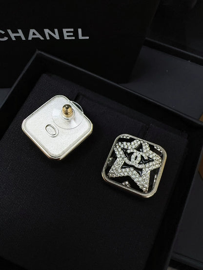 Chanel 23k star full diamond cube earrings