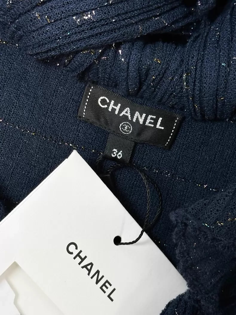Chanel 20S navy blue pleated dress