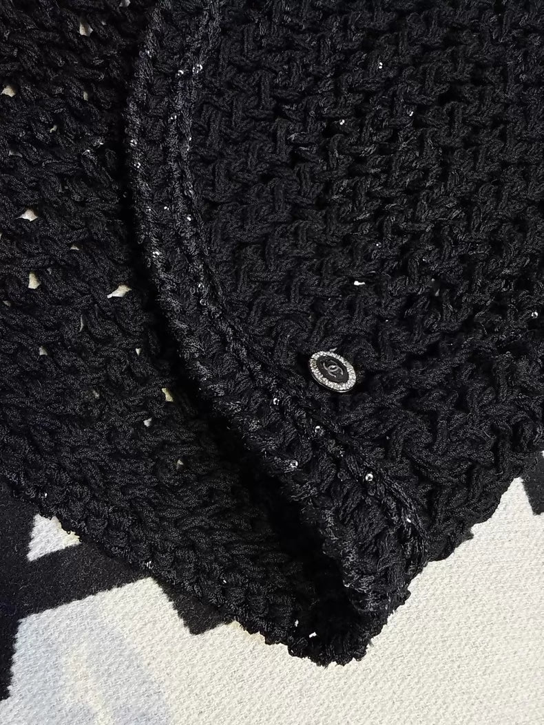 Chanel 22s black embroidered sequined knit vest