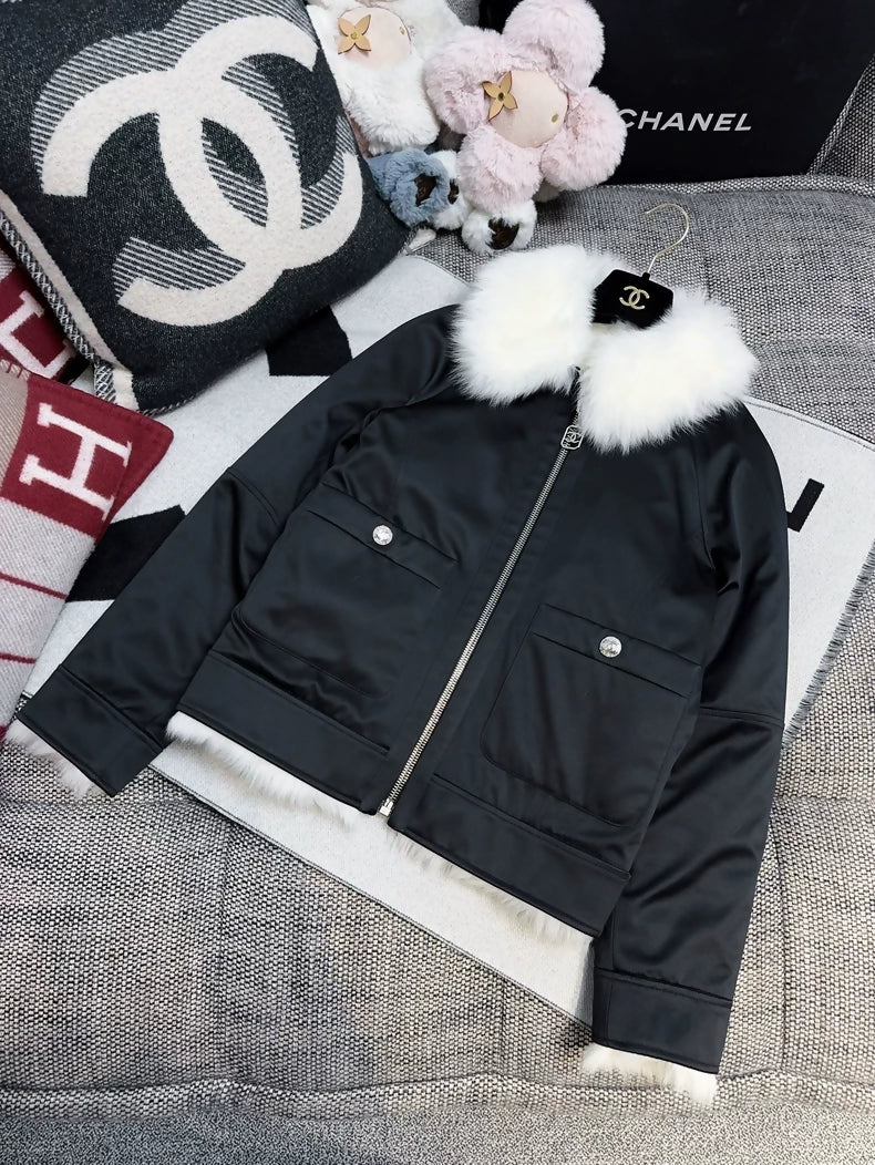 Chanel 23N Coco Neige reversible down jacket with fur collar
