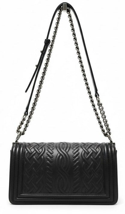 Chanel 13A Paris Edinburgh Black Lambskin Old Medium Embossed Celtic Knot Boy Flap Bag