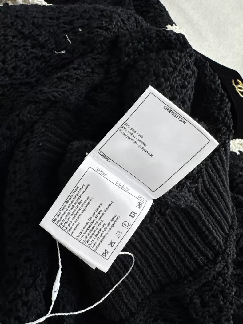 Chanel 22C Black and White Woven Camellia Button-Down Dress