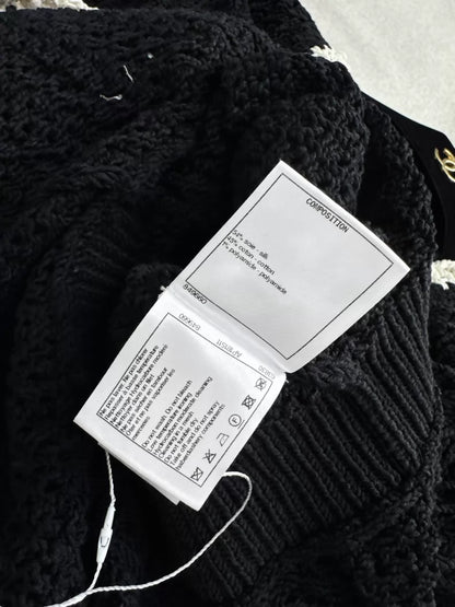 Chanel 22C Black and White Woven Camellia Button-Down Dress