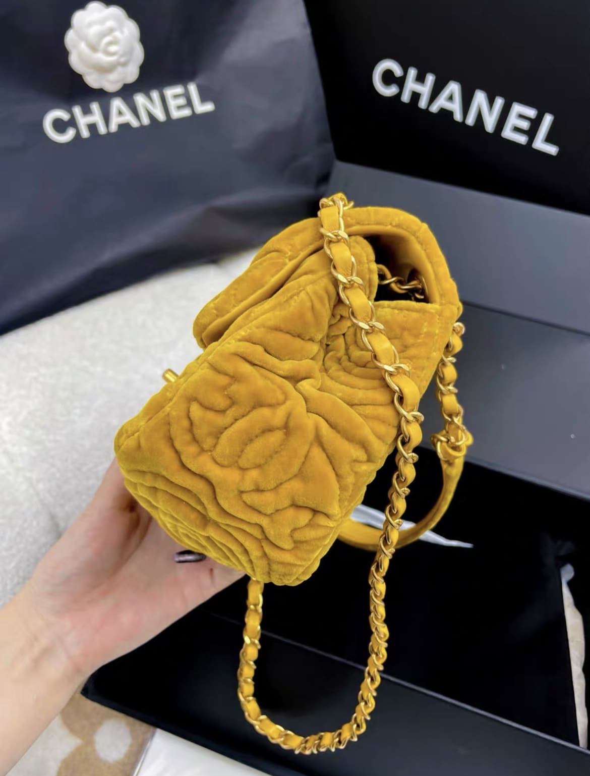 Chanel 21A Velvet Camellia Square Bag