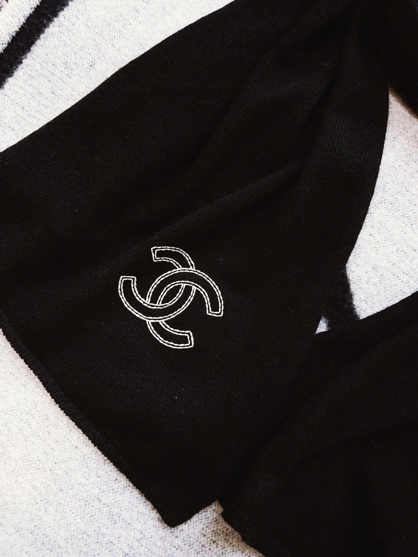 Chanel black cashmere scarf