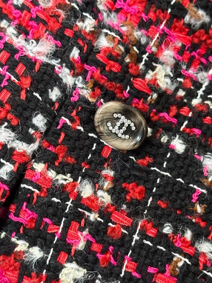 Chanel 24A red and black check tweed cape coat