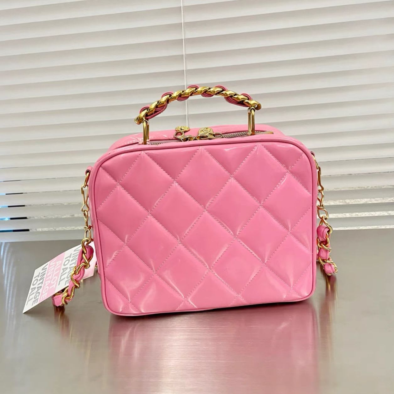 Vintage Chanel Patent Leather Barbie Pink Tote Bag