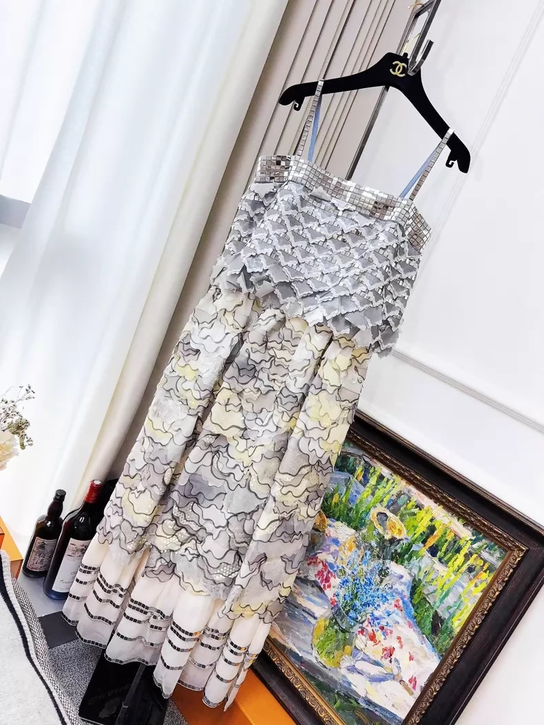 Chanel 16C silver-white gradient lace dress