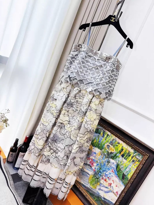 Chanel 16C silver-white gradient lace dress