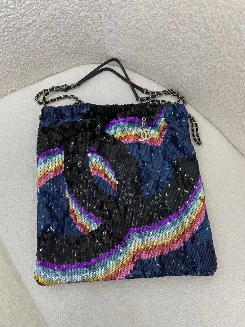 Chanel 21k sequined rainbow tote bag