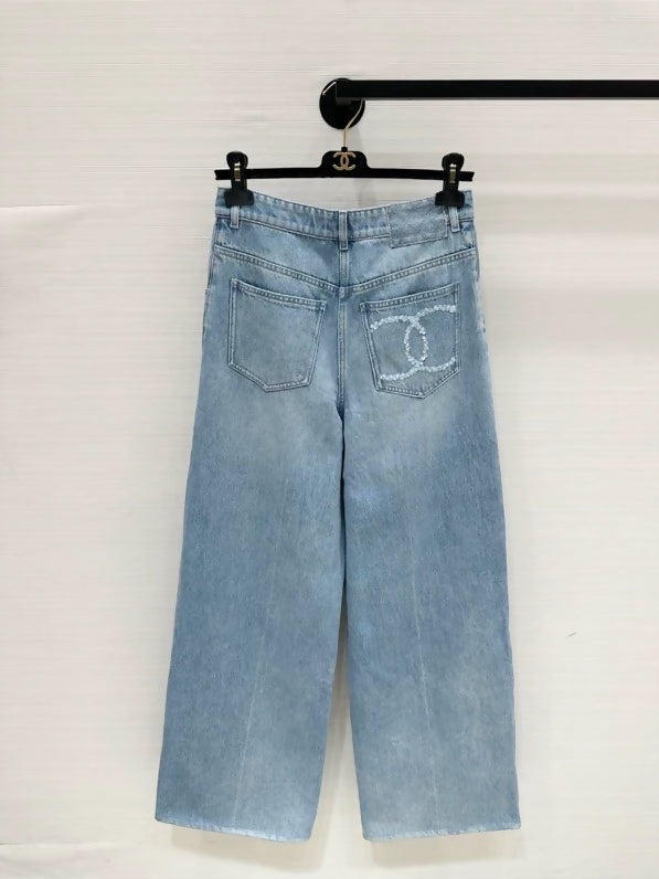 Chanel 25s blue sequined double C pocket jeans