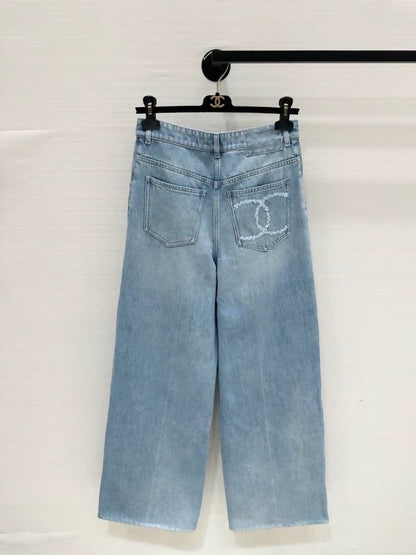 Chanel 25s blue sequined double C pocket jeans