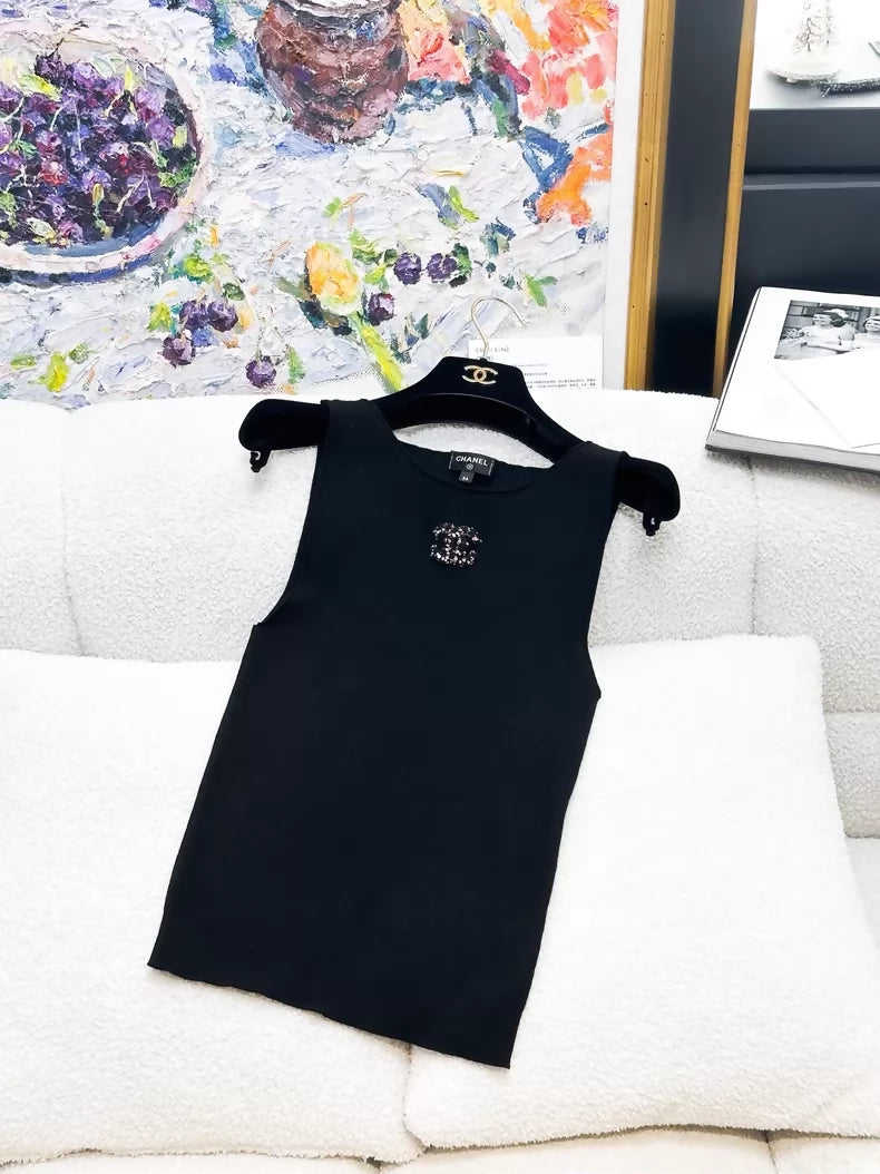 Chanel 22K Double C Black Knit Top