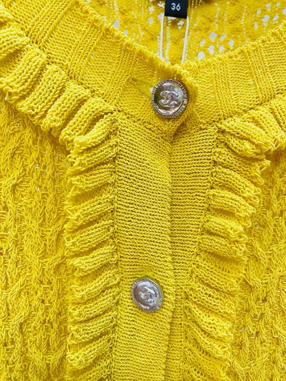 Chanel 25C yellow cardigan with ruffles