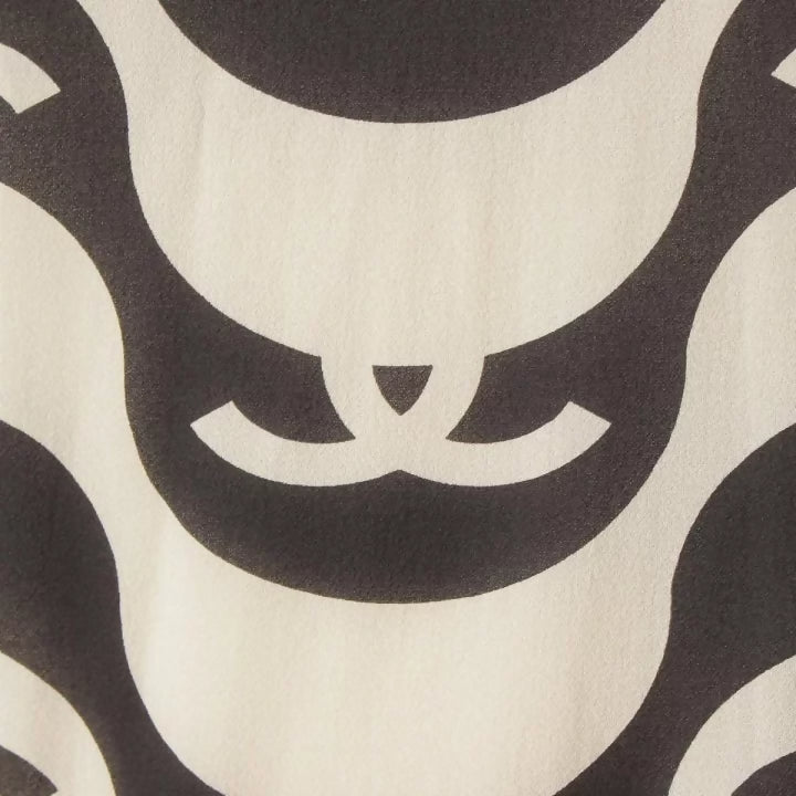 Epic Chanel 21P Ivory & Black CC Wave Silk Midi Dress FR 42
