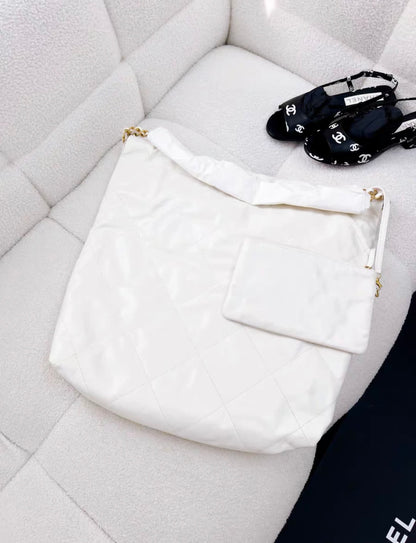 Chanel 22 Handbag Large 22S Calfskin White/Black Logo