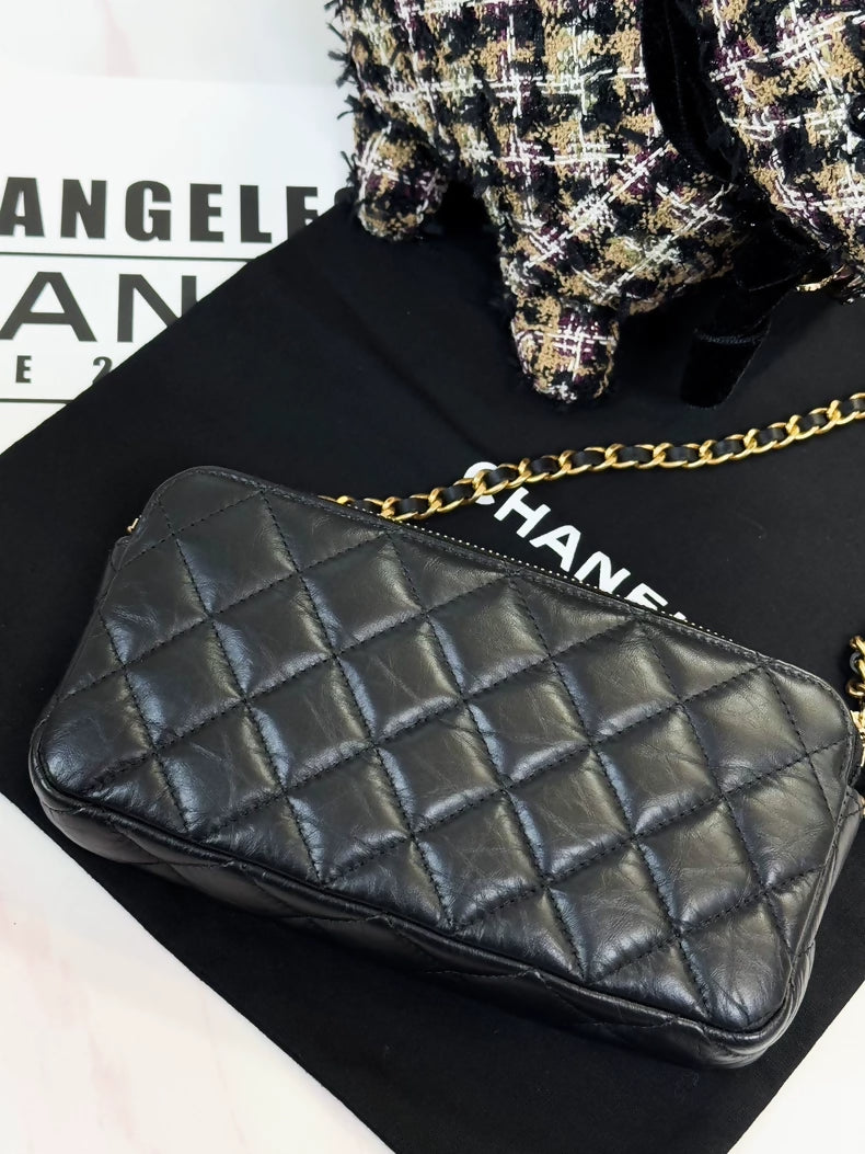 Chanel black quilted charms chain crossbody bag