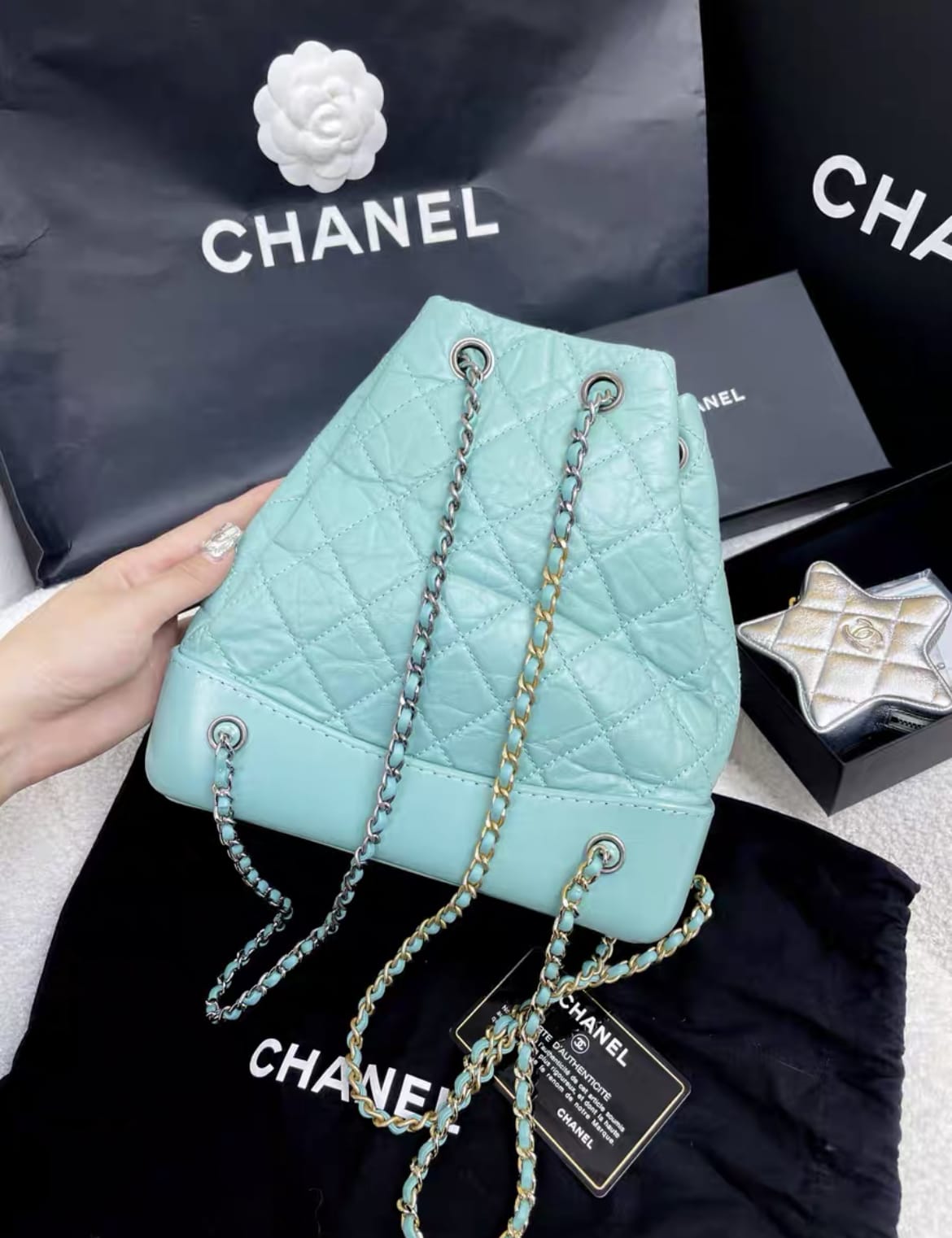 Chanel blue hobo backpack