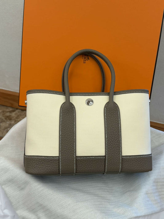 Hermès Garden Party 18 (Mini) Toile Vanilla & Étoupe Negonda with Palladium Hardware