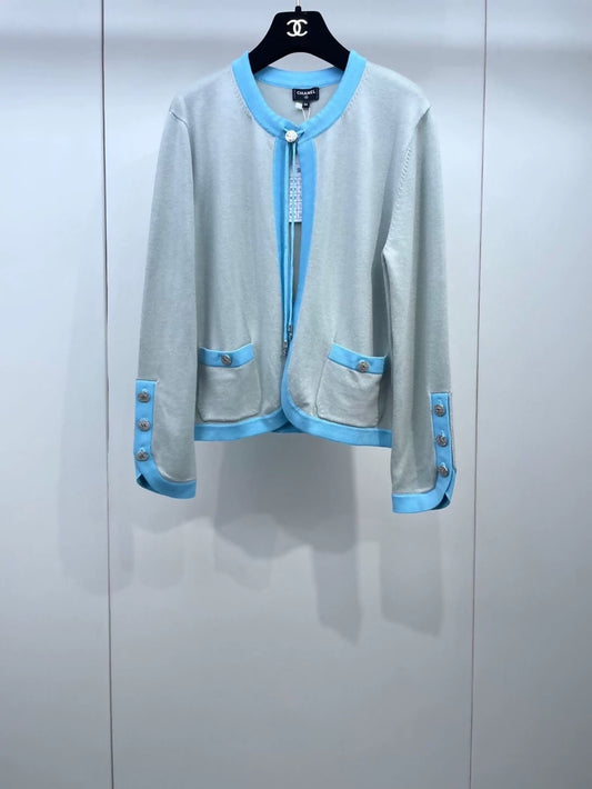 Chanel 25 blue and gray cardigan