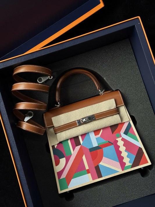 Hermès Limited Edition Kelly Wood "Perspective Cavaliere" Gold Leather & Beechwood with Palladium Hardware