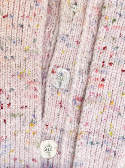 Chanel 17A colourful sequined quilted pink mixed-color cashmere knit cape coat