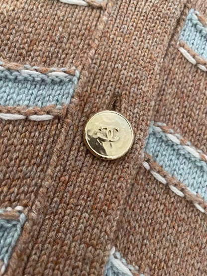 Chanel 24k Brown Striped Sequined Knit Cardigan Sweater