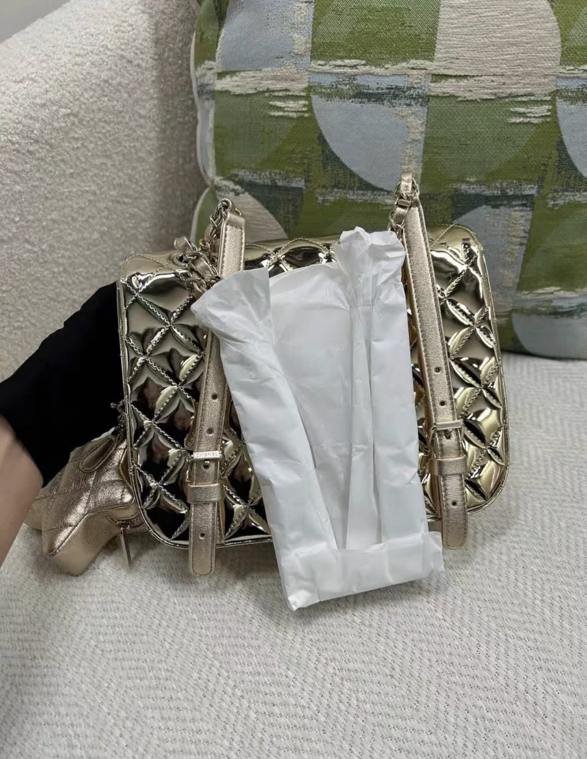 CHANEL 24C BACKPACK WITH STAR PATENT GOLD LGHW (MICROCHIP)