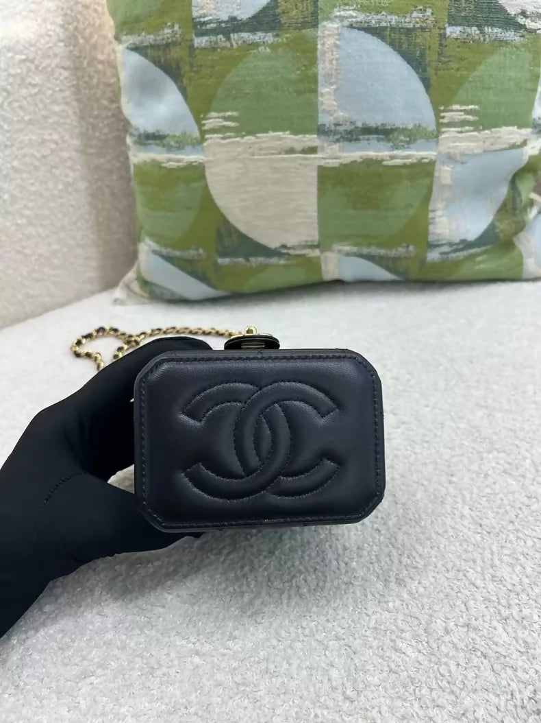 Chanel 23B black and gold mini square lipstick bag